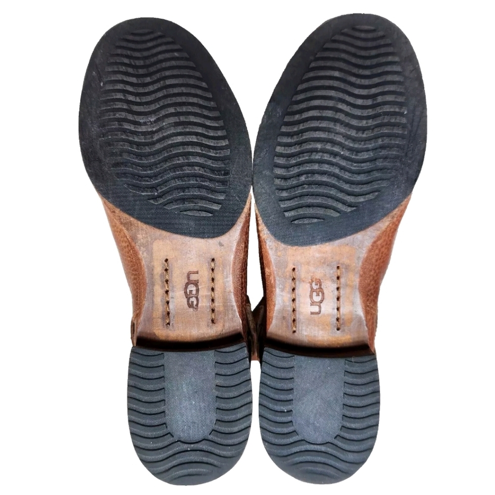 UGG Channing Tall Riding Boots Sz 7.5 Chestnut Pebbled Leather 3184 - Picture 10 of 14